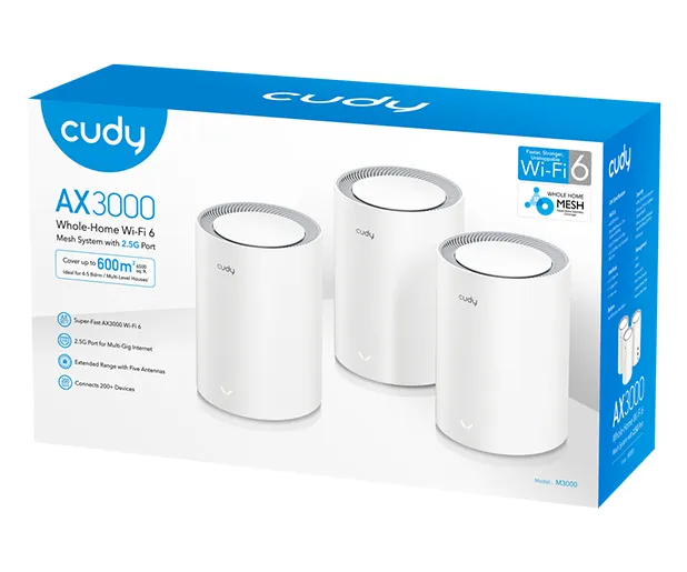 Cudy M3000 – WiFi6 AX3000 Gigabit Dual Band Mesh (3-Pack) - Image 2